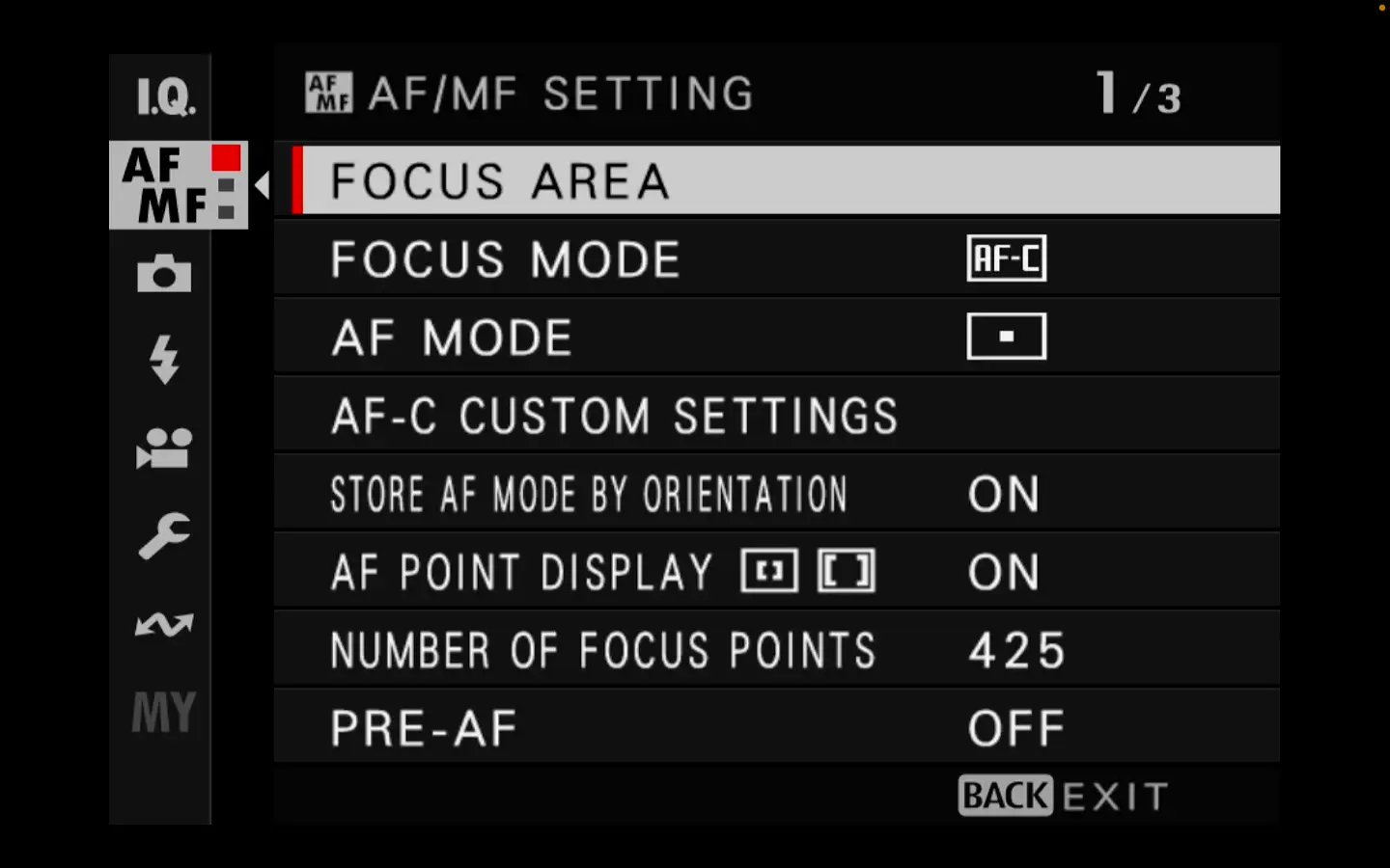 Autofocus Menu Fujifilm X-H2S